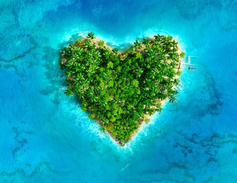 heart-shaped tropical island