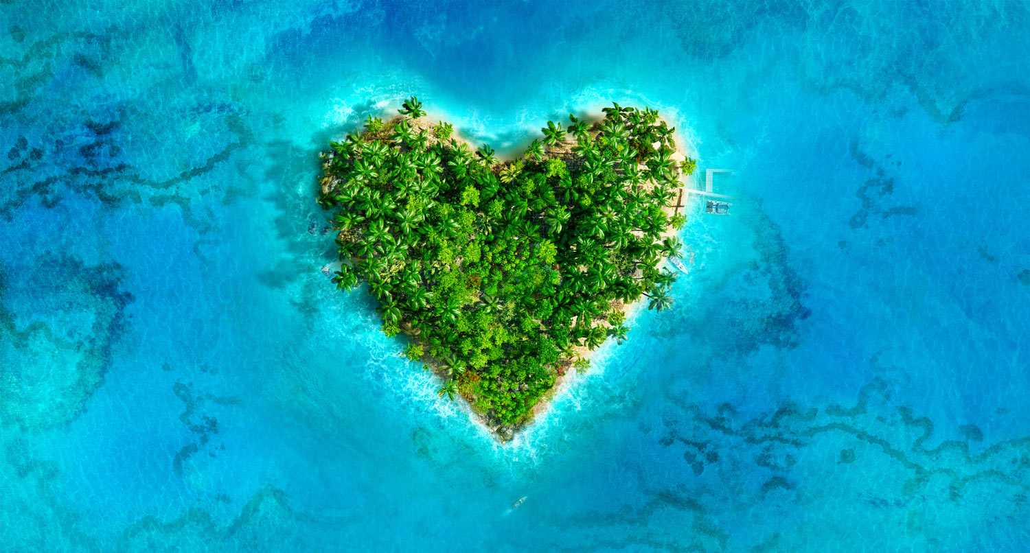 heart-shaped tropical island
