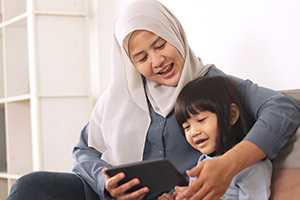 Mother and child with phone