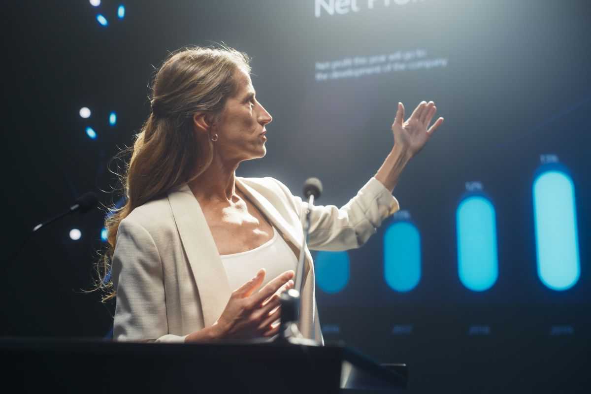 woman giving presentation
