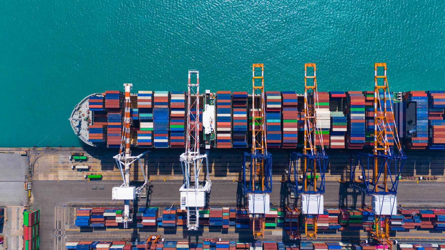 Cargo ship with containers loaded at a port