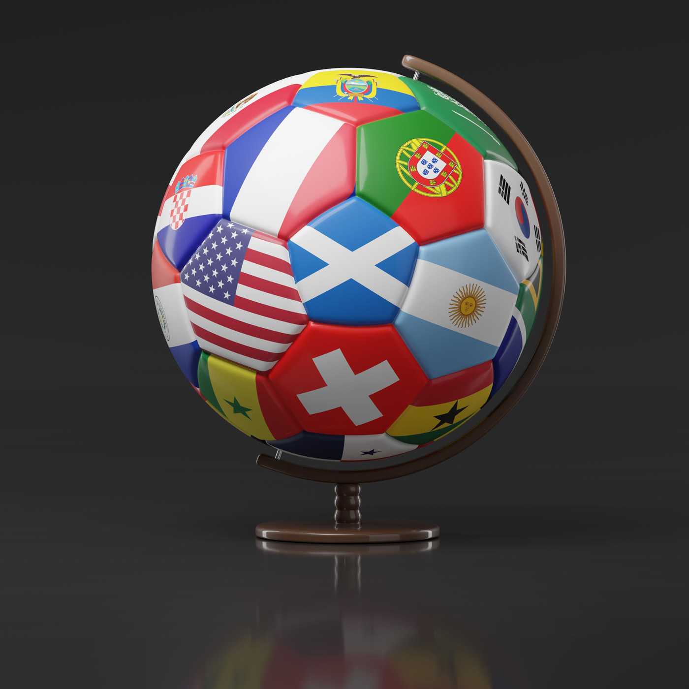 soccer ball globe with flags as the panels