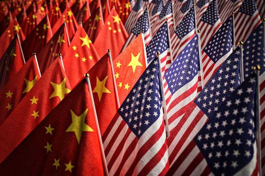 Many US and China Flags