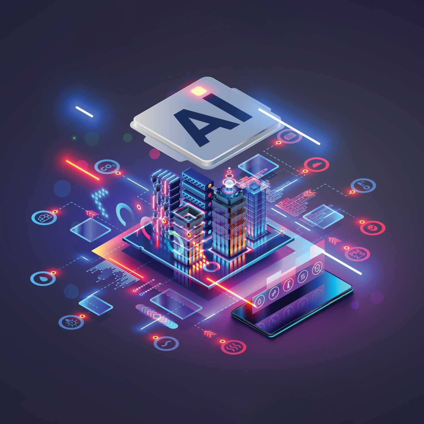 ai chip over city graphic