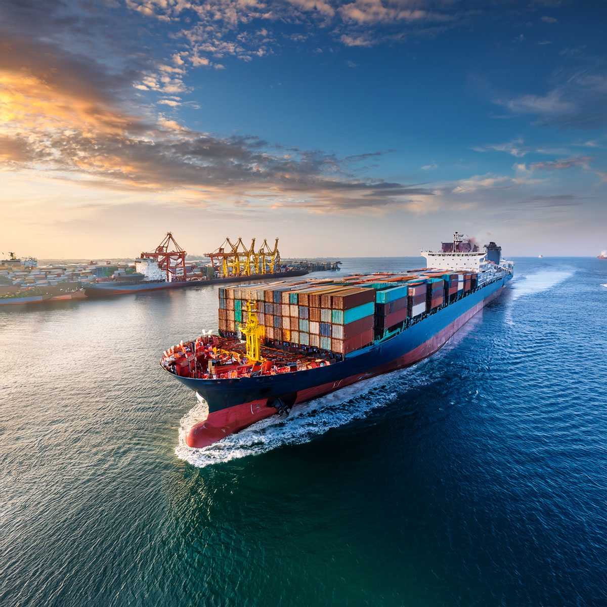 Container ship in ocean