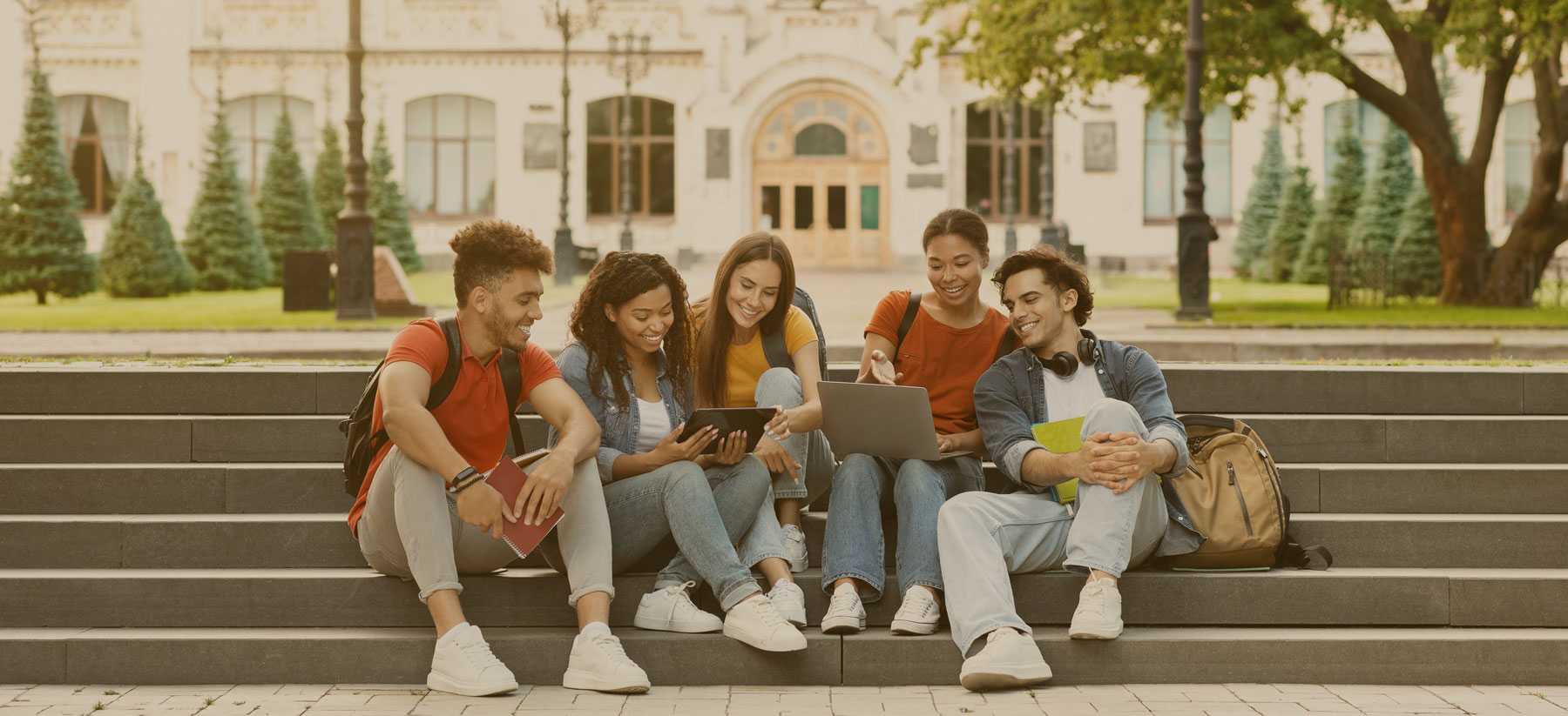 students on steps