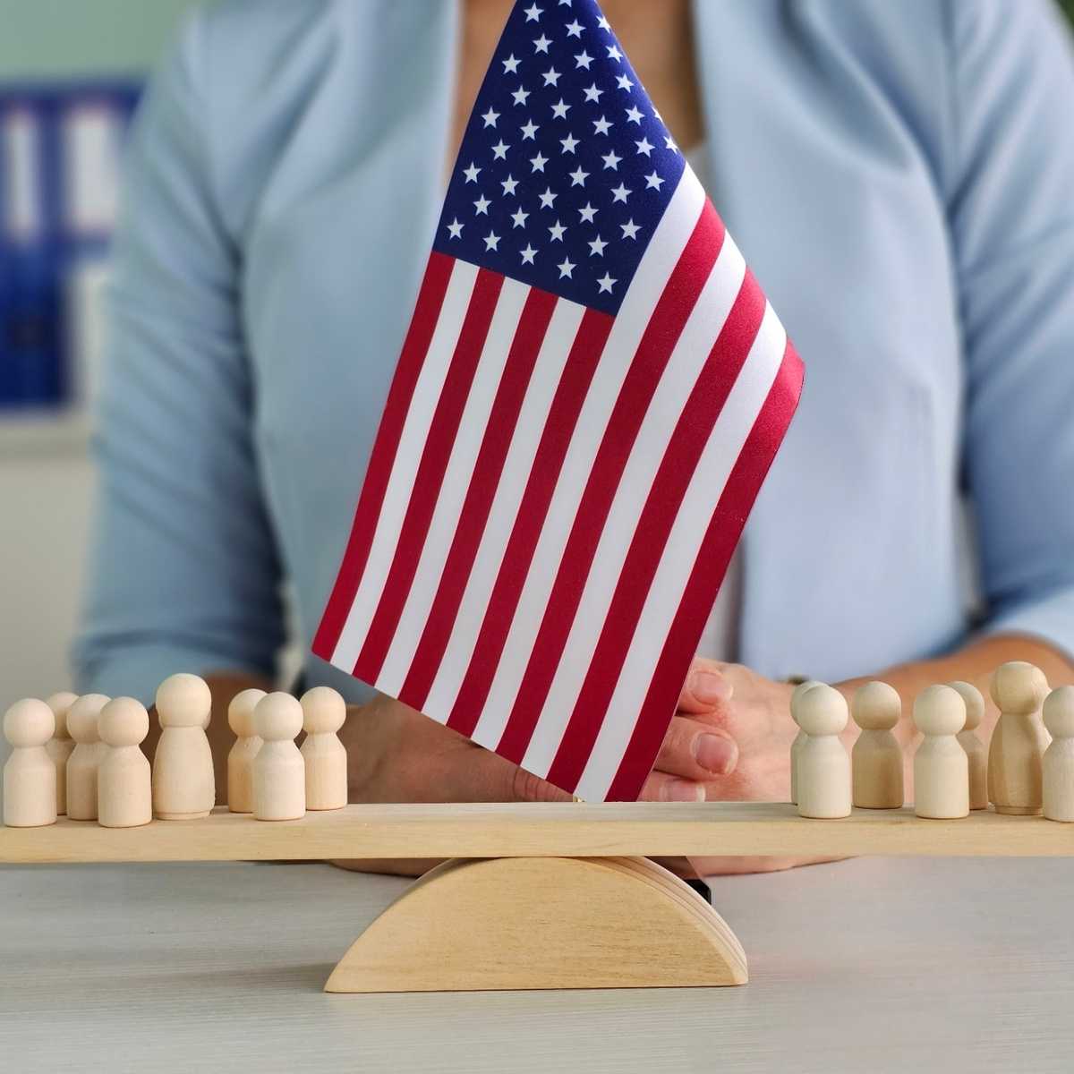 american flag with balance beam