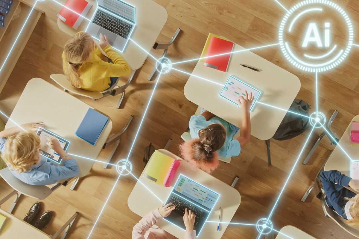 Aerial view of desks