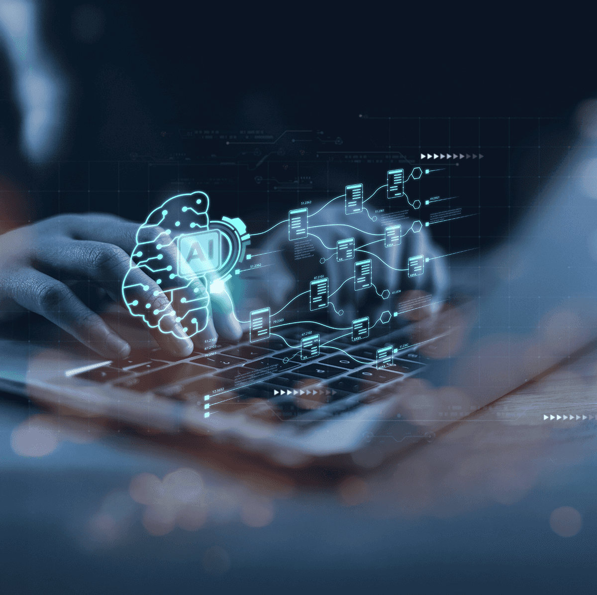 person typing with AI