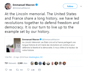 macron lincoln memorial tweet