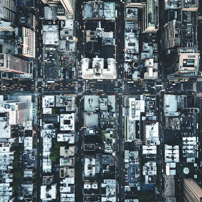 Aerial view of city buildings and blocks
